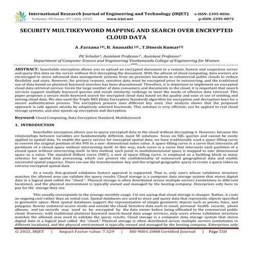 SECURITY MULTIKEYWORD MAPPING AND SEARCH OVER ENCRYPTED CLOUD DATA