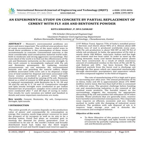 AN EXPERIMENTAL STUDY ON CONCRETE BY PARTIAL REPLACEMENT OF CEMENT WITH ...