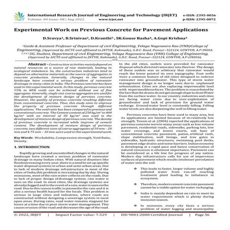 Experimental Work on Previous Concrete for Pavement Applications