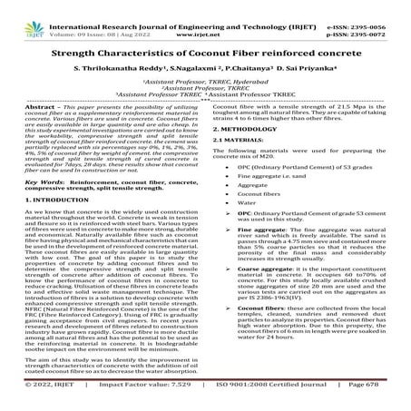 STUDY ON REINFORCED CONCRETE USING COCONUT FIBER | PDF