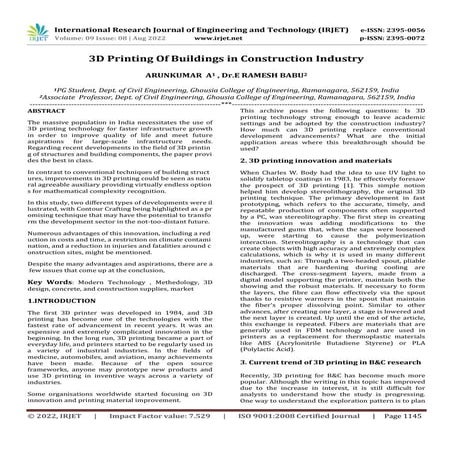 3D Printing Of Buildings in Construction Industry