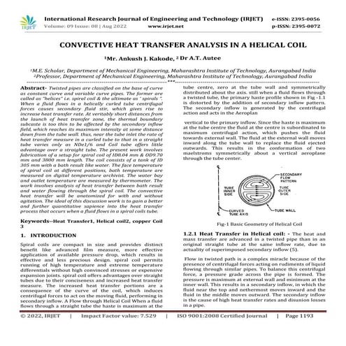 CONVECTIVE HEAT TRANSFER ANALYSIS IN A HELICAL COIL | PDF