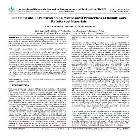 Experimental Investigation on Mechanical Properties of Basalt-Core Reinforced...