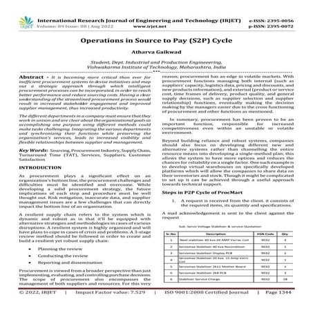 Operations in Source to Pay (S2P) Cycle
