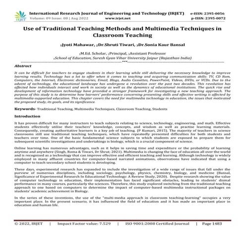 Use of Traditional Teaching Methods and Multimedia Techniques in Classroom Te...