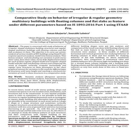 Comparative Study on behavior of irregular & regular geometry multistory buil...