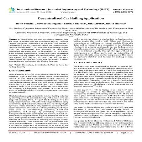 Decentralized Car Hailing Application