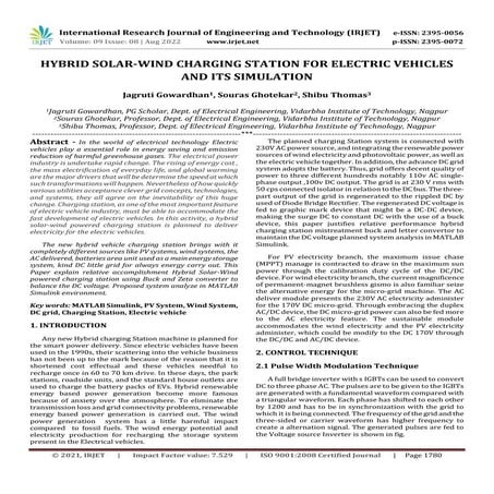 HYBRID SOLAR-WIND CHARGING STATION FOR ELECTRIC VEHICLES AND ITS SIMULATION