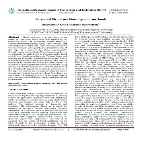 Baremetal Virtual machine migration on clouds