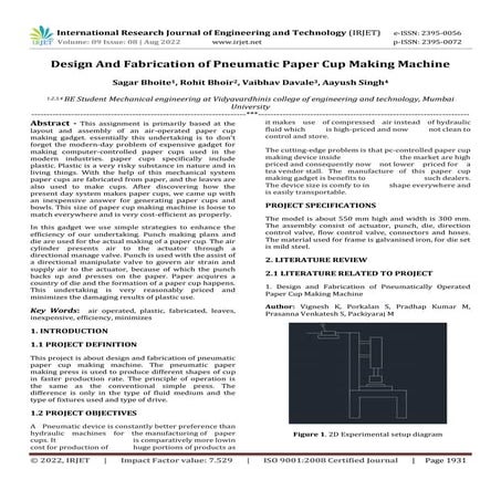 Design And Fabrication of Pneumatic Paper Cup Making Machine | PDF