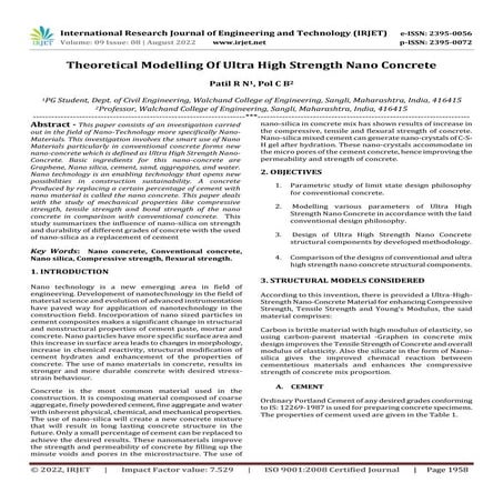 Theoretical Modelling Of Ultra High Strength Nano Concrete