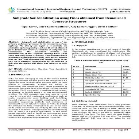 Subgrade Soil Stabilization using Fines obtained from Demolished Concrete Str...