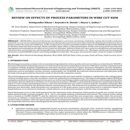 REVIEW ON EFFECTS OF PROCESS PARAMETERS IN WIRE CUT EDM