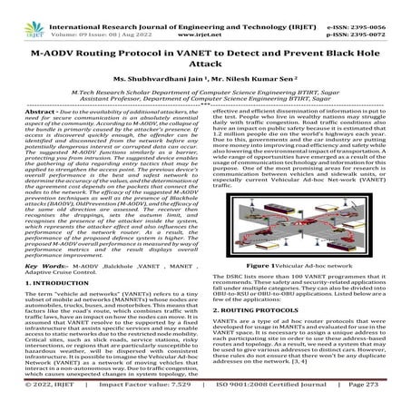 M-AODV Routing Protocol in VANET to Detect and Prevent Black Hole Attack