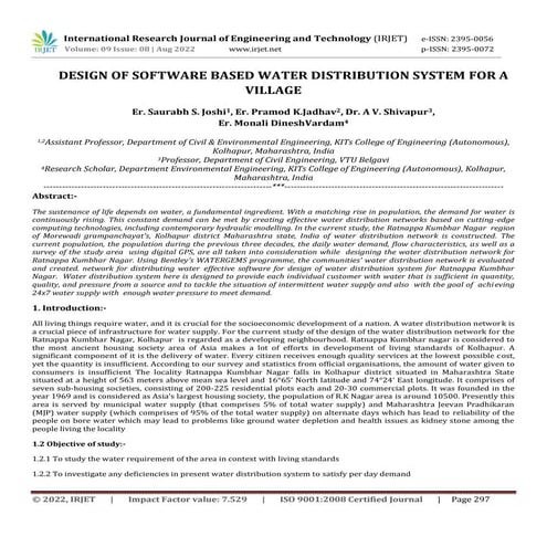 DESIGN OF SOFTWARE BASED WATER DISTRIBUTION SYSTEM FOR A VILLAGE | PDF