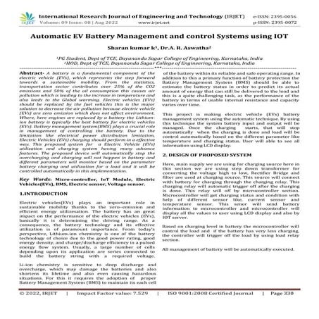Automatic EV Battery Management and control Systems using IOT