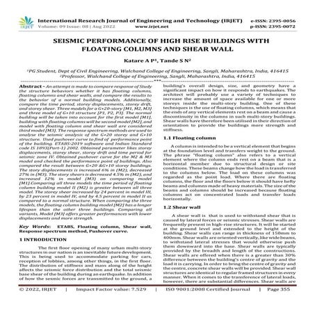 SEISMIC PERFORMANCE OF HIGH RISE BUILDINGS WITH FLOATING COLUMNS AND SHEAR WALL