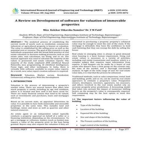 A Review on Development of software for valuation of immovable properties