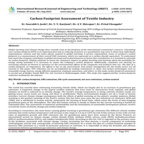 Carbon Footprint Assessment of Textile Industry
