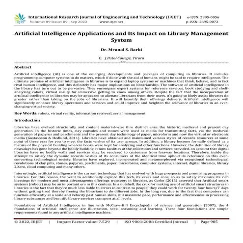 Artificial Intelligence Applications and Its Impact on Library ...