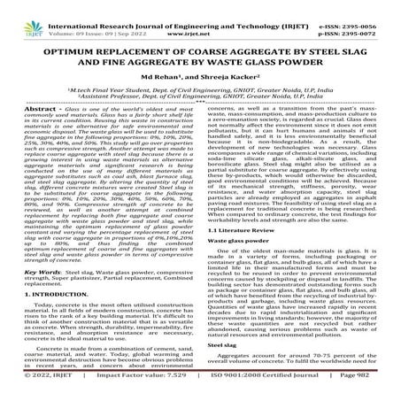 OPTIMUM REPLACEMENT OF COARSE AGGREGATE BY STEEL SLAG AND FINE AGGREGATE BY W...