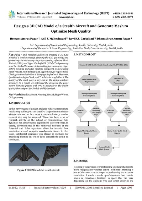 Design a 3D CAD Model of a Stealth Aircraft and Generate Mesh to Optimize Mes...