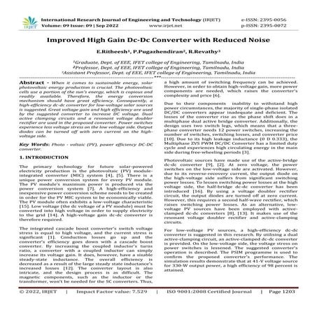 Improved High Gain Dc-Dc Converter with Reduced Noise