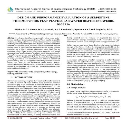DESIGN AND PERFORMANCE EVALUATION OF A SERPENTINE THERMOSYPHON FLAT ...