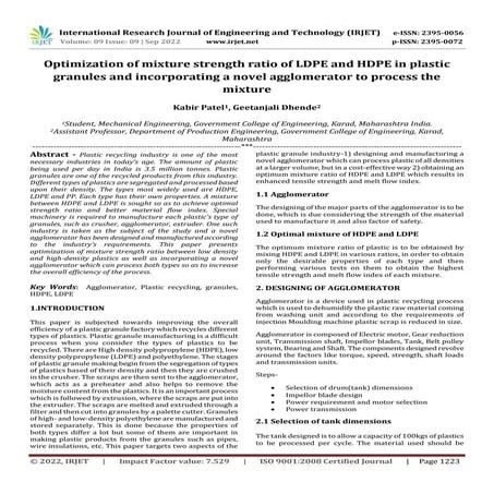 Optimization of mixture strength ratio of LDPE and HDPE in plastic ...