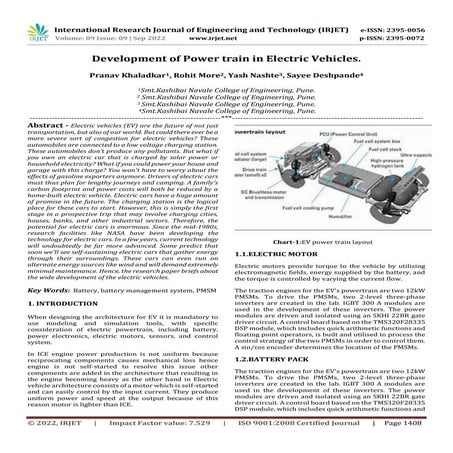 Development of Power train in Electric Vehicles.