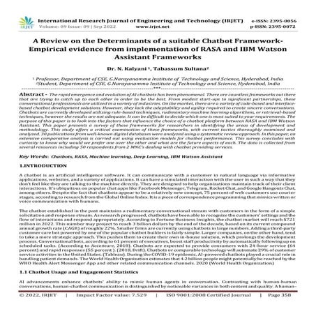 A Review on the Determinants of a suitable Chatbot Framework- Empirical evide...