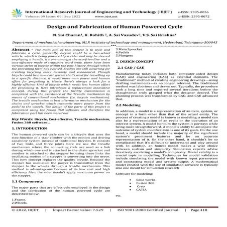 Design and Fabrication of Human Powered Cycle