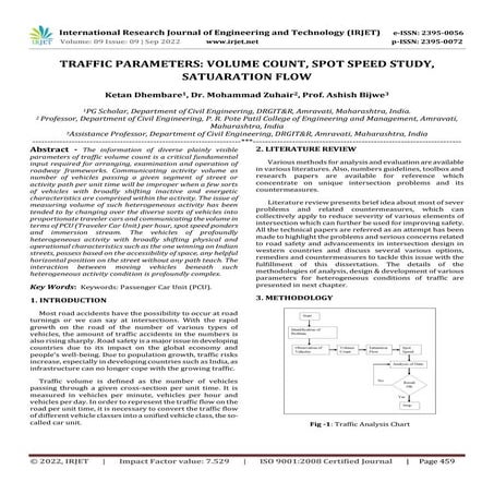 TRAFFIC PARAMETERS: VOLUME COUNT, SPOT SPEED STUDY, SATUARATION FLOW