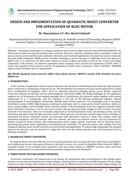 DESIGN AND IMPLEMENTATION OF QUADRATIC BOOST CONVERTER FOR APPLICATION OF BLD...