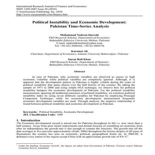 Political Instability & Economic Development: Pakistan time-series ...