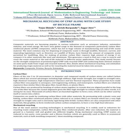 MECHANICAL RECYCLING OF CFRP ALONG WITH CASE STUDY OF BICYCLE FRAME