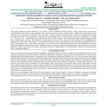 AIRPORT MANAGEMENT USING FACE RECOGNITION BASE SYSTEM