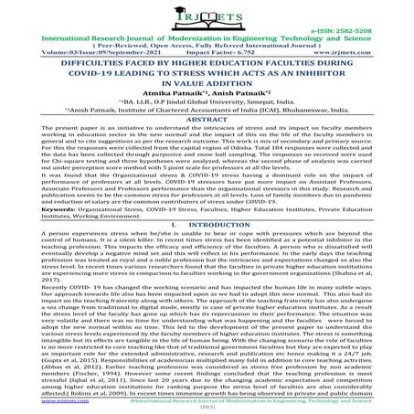 DIFFICULTIES FACED BY HIGHER EDUCATION FACULTIES DURING COVID-19 LEADING TO S...