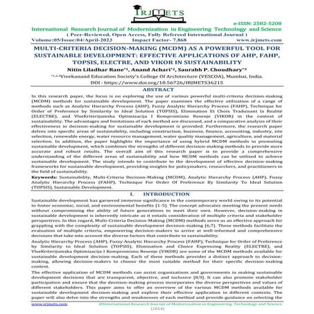 Multi-Criteria Decision-Making (MCDM) as a powerful tool for sustainable deve...