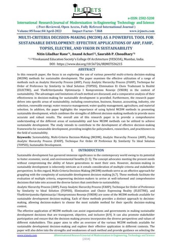 Multi-Criteria Decision-Making (MCDM) as a powerful tool for sustainable deve...