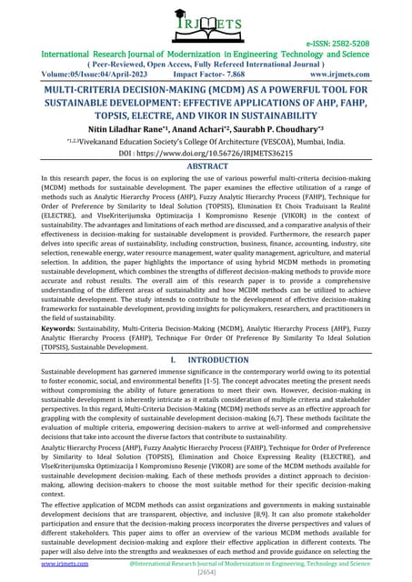 Multi-Criteria Decision-Making (MCDM) as a powerful tool for sustainable deve...