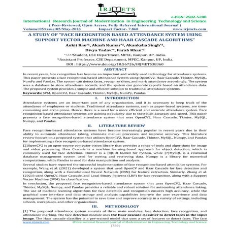 research Paper face recognition attendance system