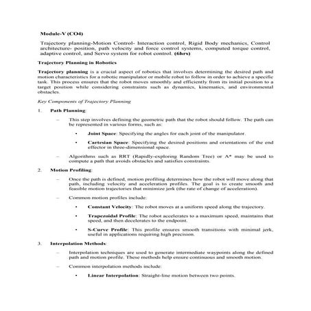 B.Tech 5th Semester Industrial Robotics Notes Module- V