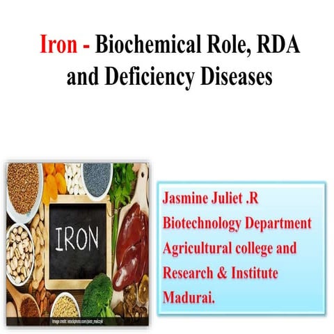 Iron   biochemical role, rda and deficiency  bic 105