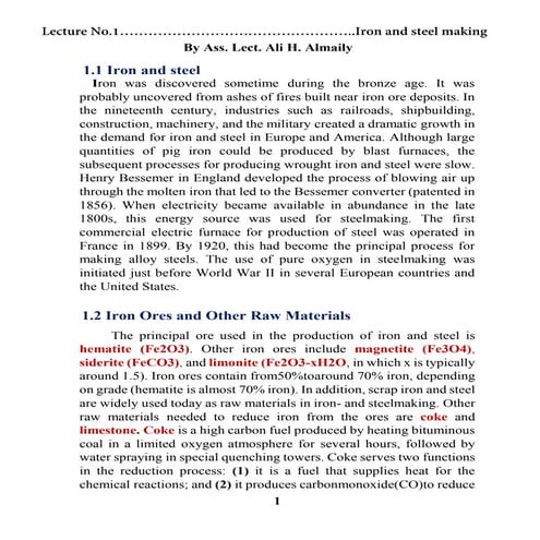 Iron and steel making. lec.1
