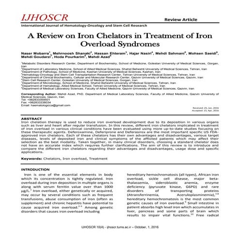 Iron chelators in treatment of iron  overload syndromes