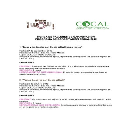 I ronda de capacitacion cocal 2012