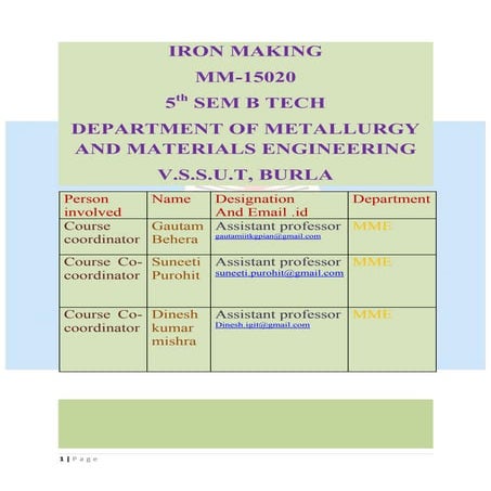 Iron Making Lecture Notes
