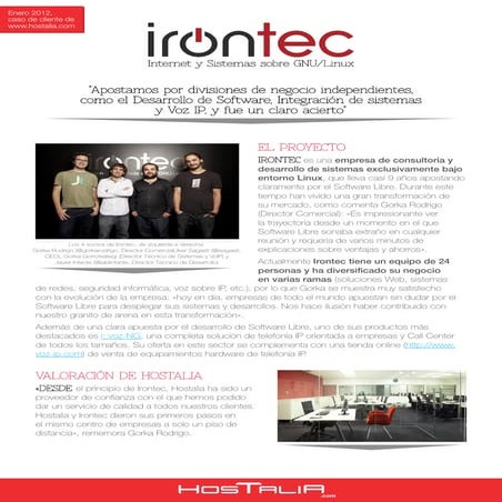Caso de éxito: Irontec por nuestro proveedor Hostalia