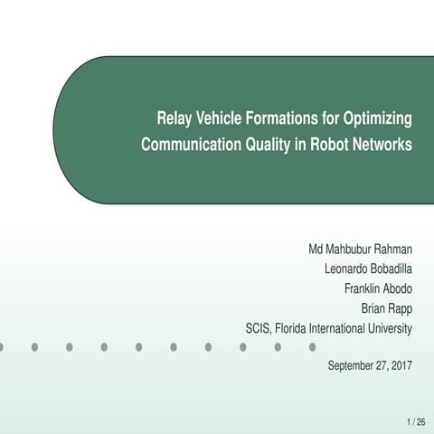 Relay Vehicle Formations for Optimizing Communication Quality in Robot Networks